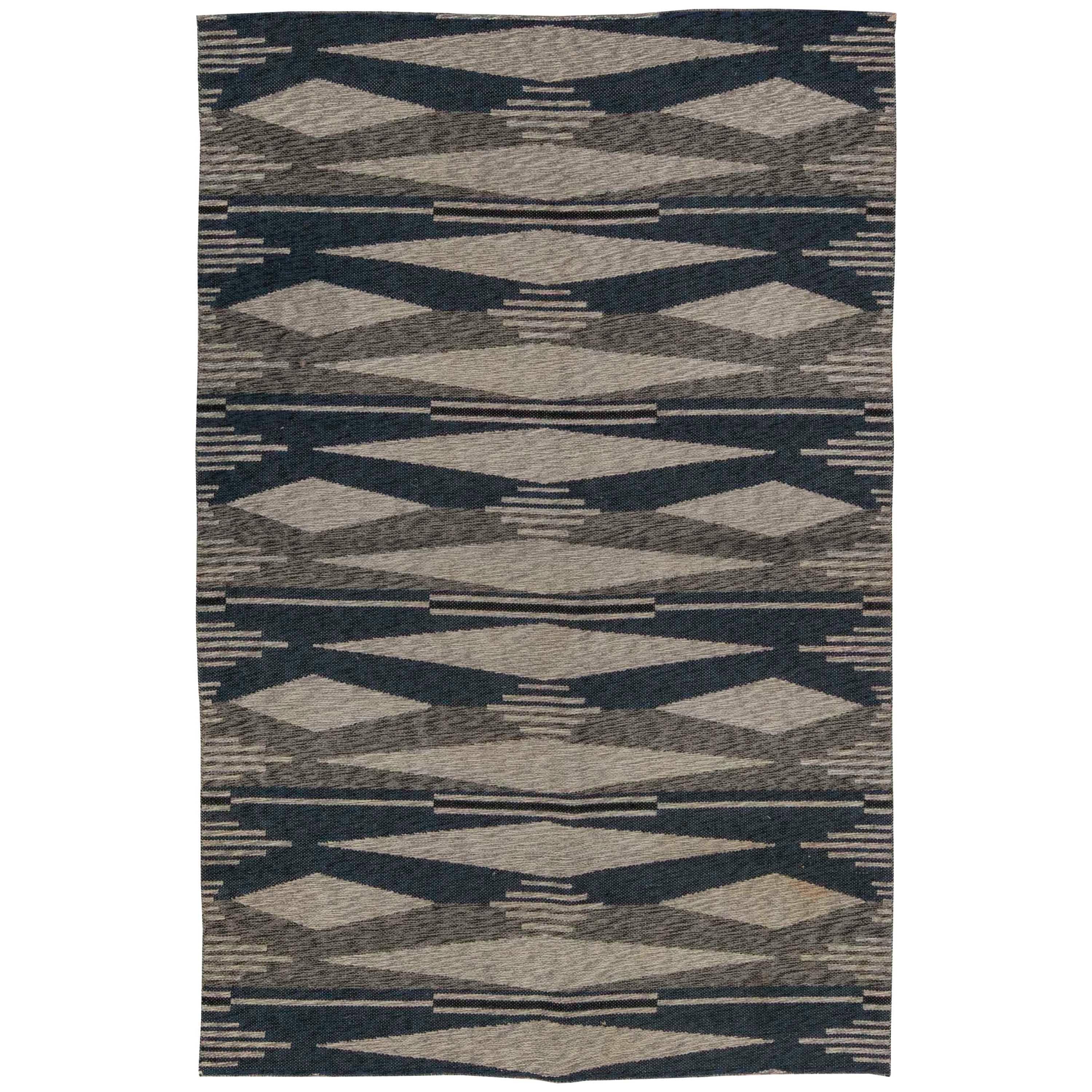 Vintage Swedish Flat-Weave Double-Sided Rug