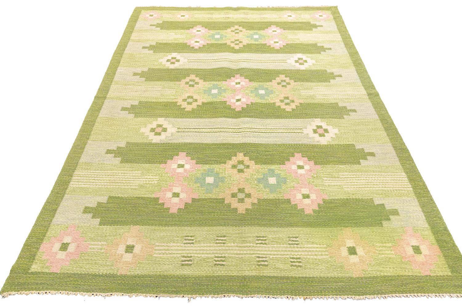 Hand-Knotted Vintage Swedish Flat-Weave Kilim by Ingegerd Silow, 1950-1970