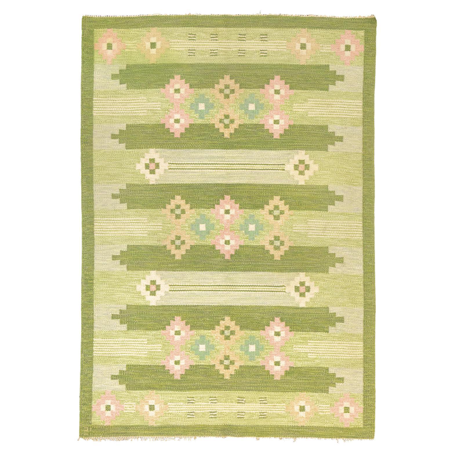 Vintage Swedish Flat-Weave Kilim by Ingegerd Silow, 1950-1970