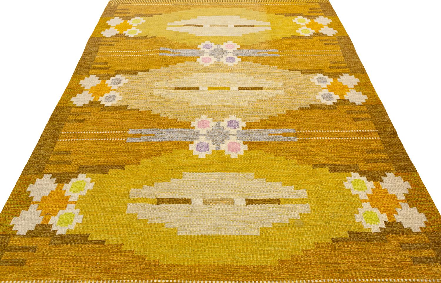 Hand-Knotted Vintage Swedish Flat-Weave Kilim by Ingegerd Silow, Ca. 1950