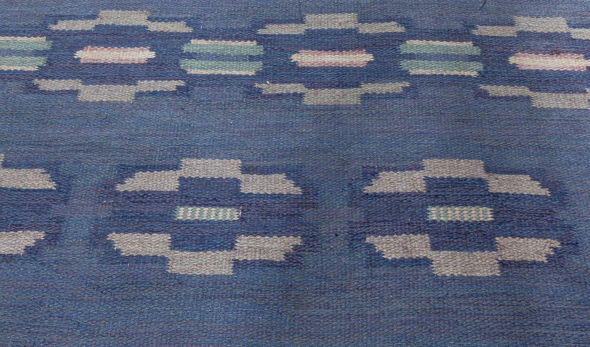 Hand-Woven Vintage Swedish Flat Weave Rug by A Bindd For Sale