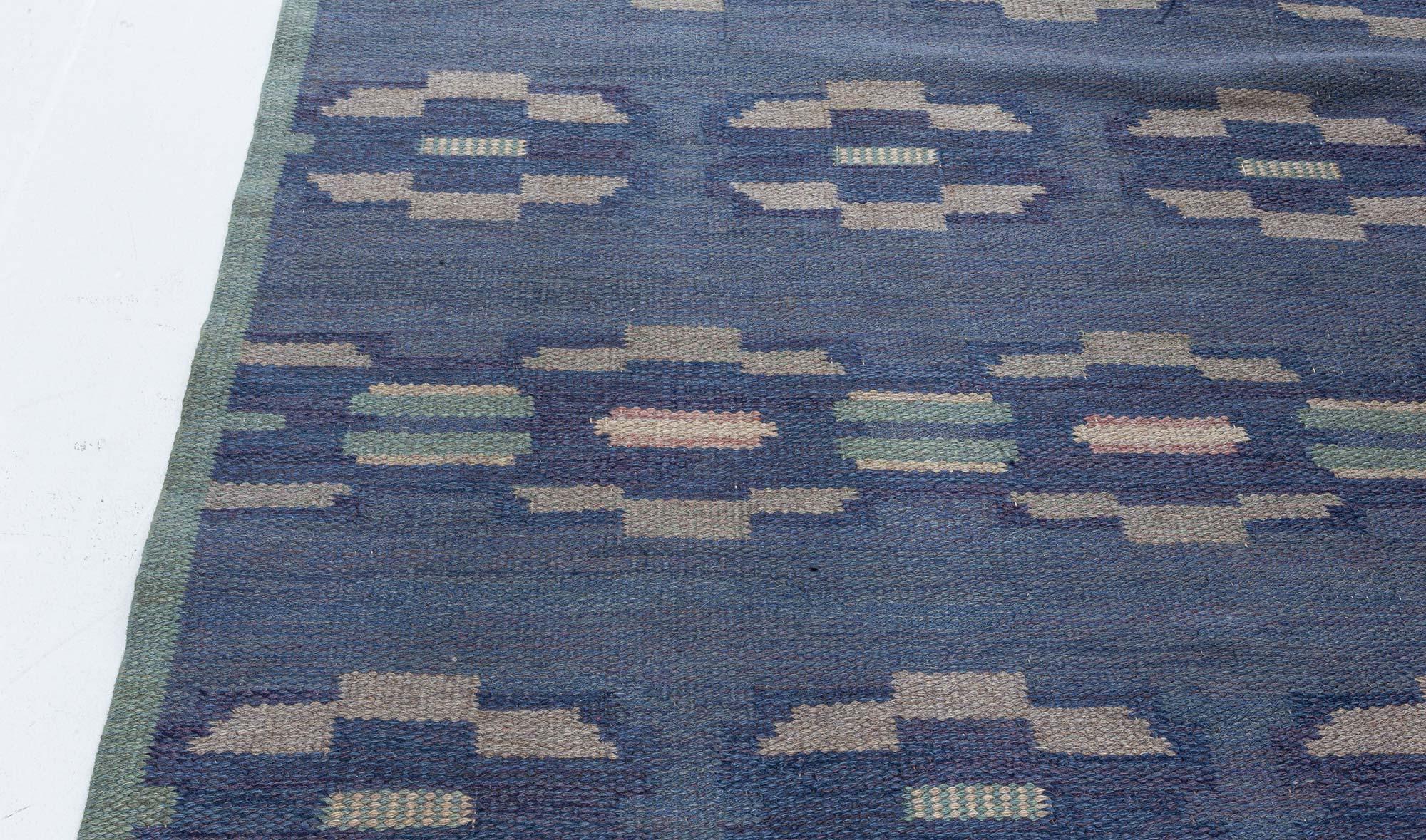 Wool Vintage Swedish Flat Weave Rug by A Bindd For Sale