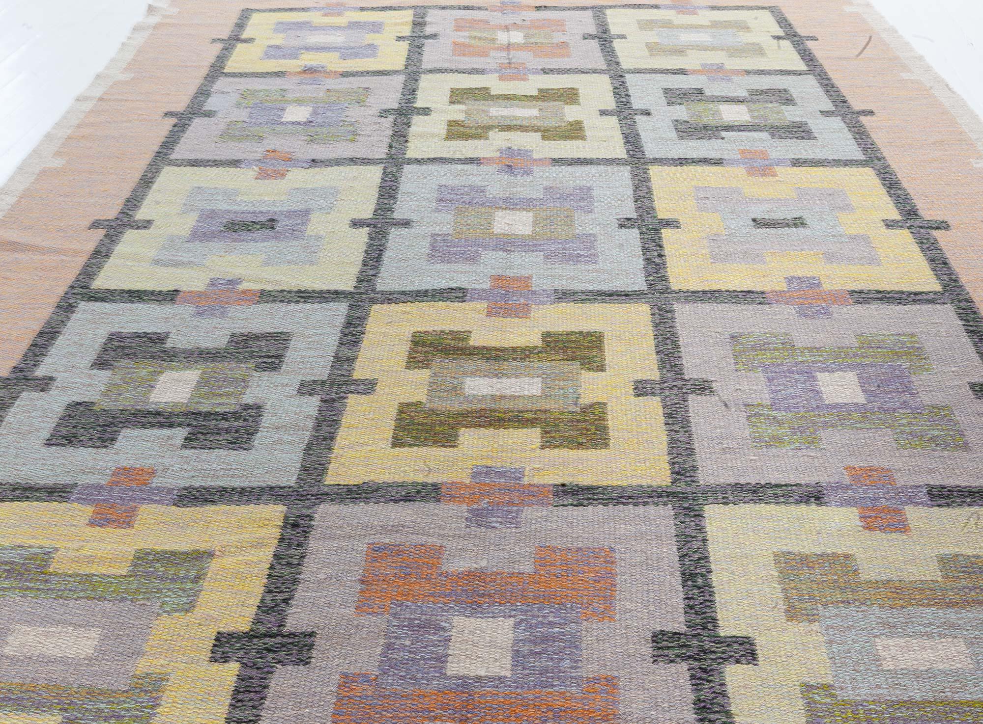Hand-Knotted Vintage Swedish Flat Weave Rug by Agda Osterberg For Sale
