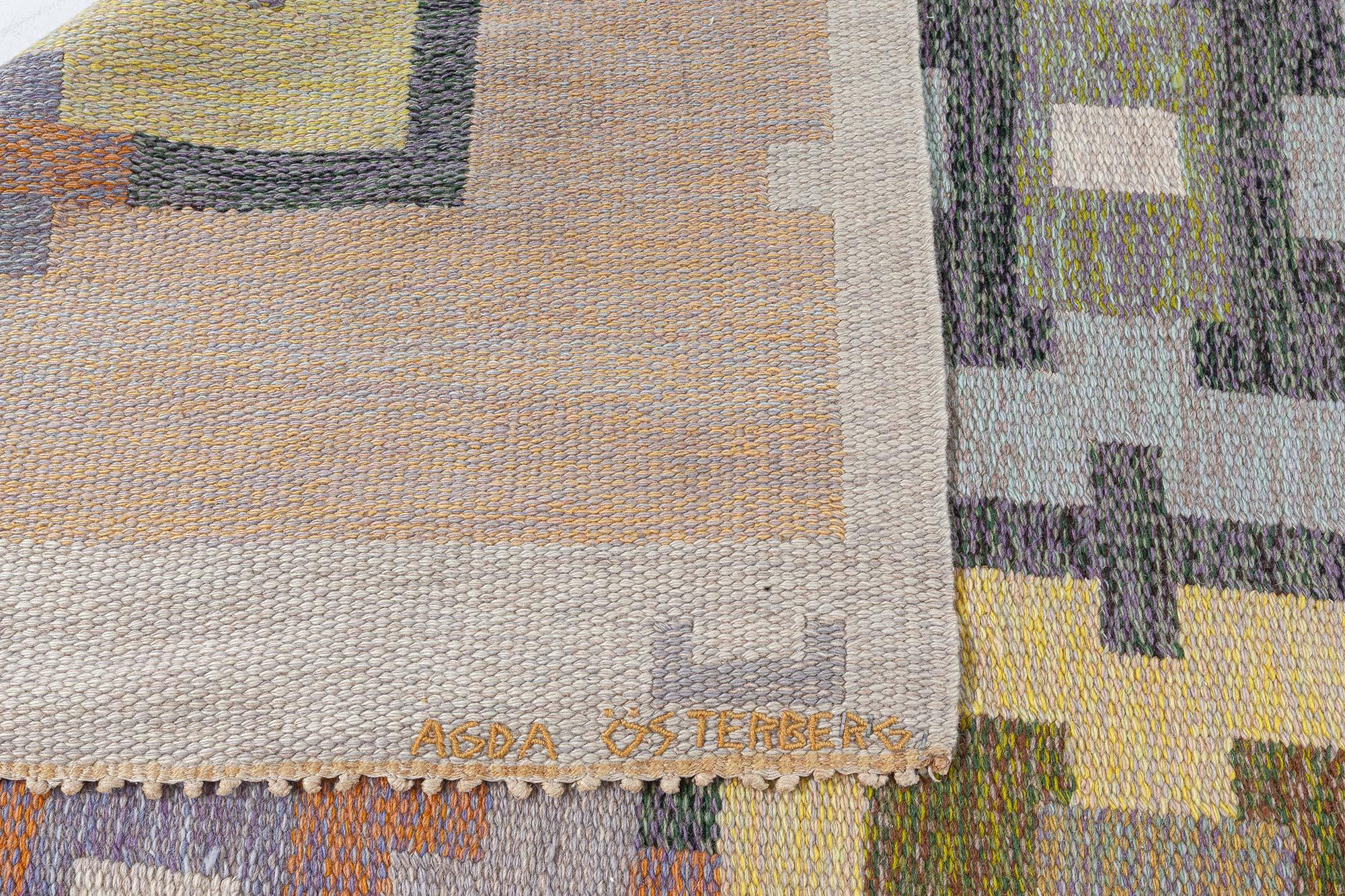 Wool Vintage Swedish Flat Weave Rug by Agda Osterberg For Sale