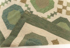 Vintage Swedish Green Wool Flat Weave Rug by Birgitta Södergren 'BS'