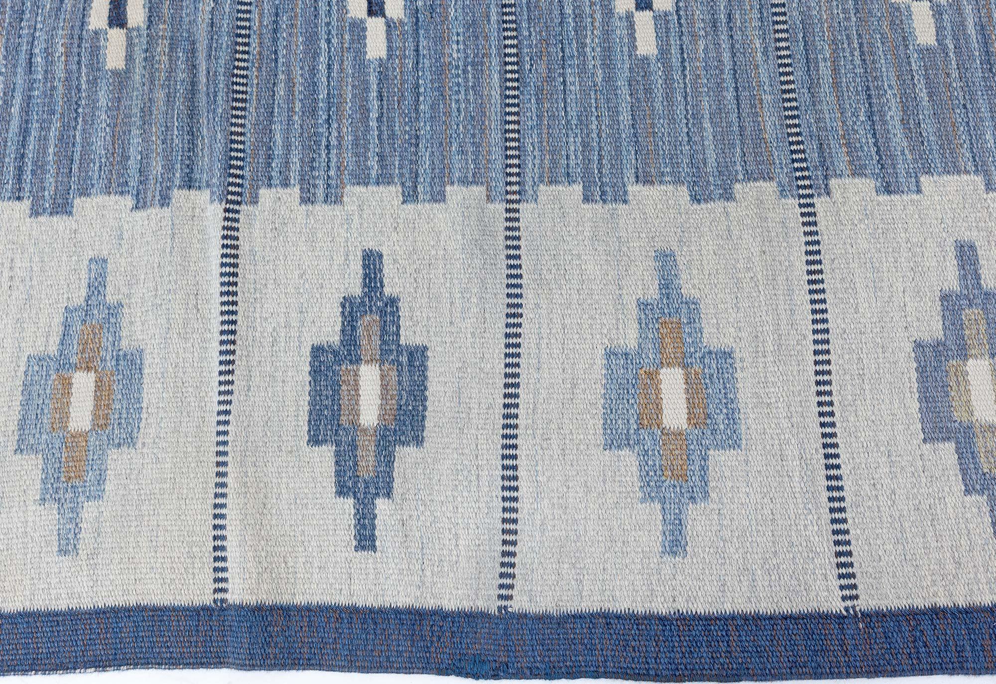 Scandinavian Vintage Swedish Flat-Weave Rug by Erik Lundberg For Sale