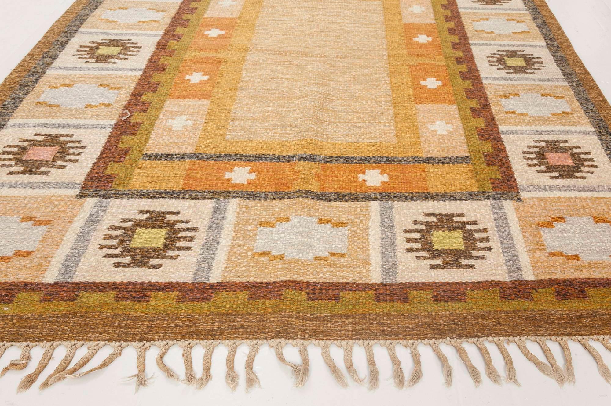 Hand-Knotted Vintage Swedish Flat-Weave Rug by Ingegerd Silow For Sale