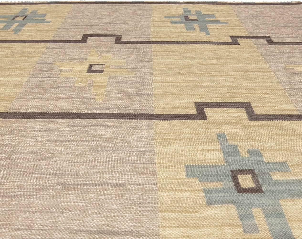 Hand-Knotted Vintage Swedish Flat-Weave Rug by Sodra Kalmar