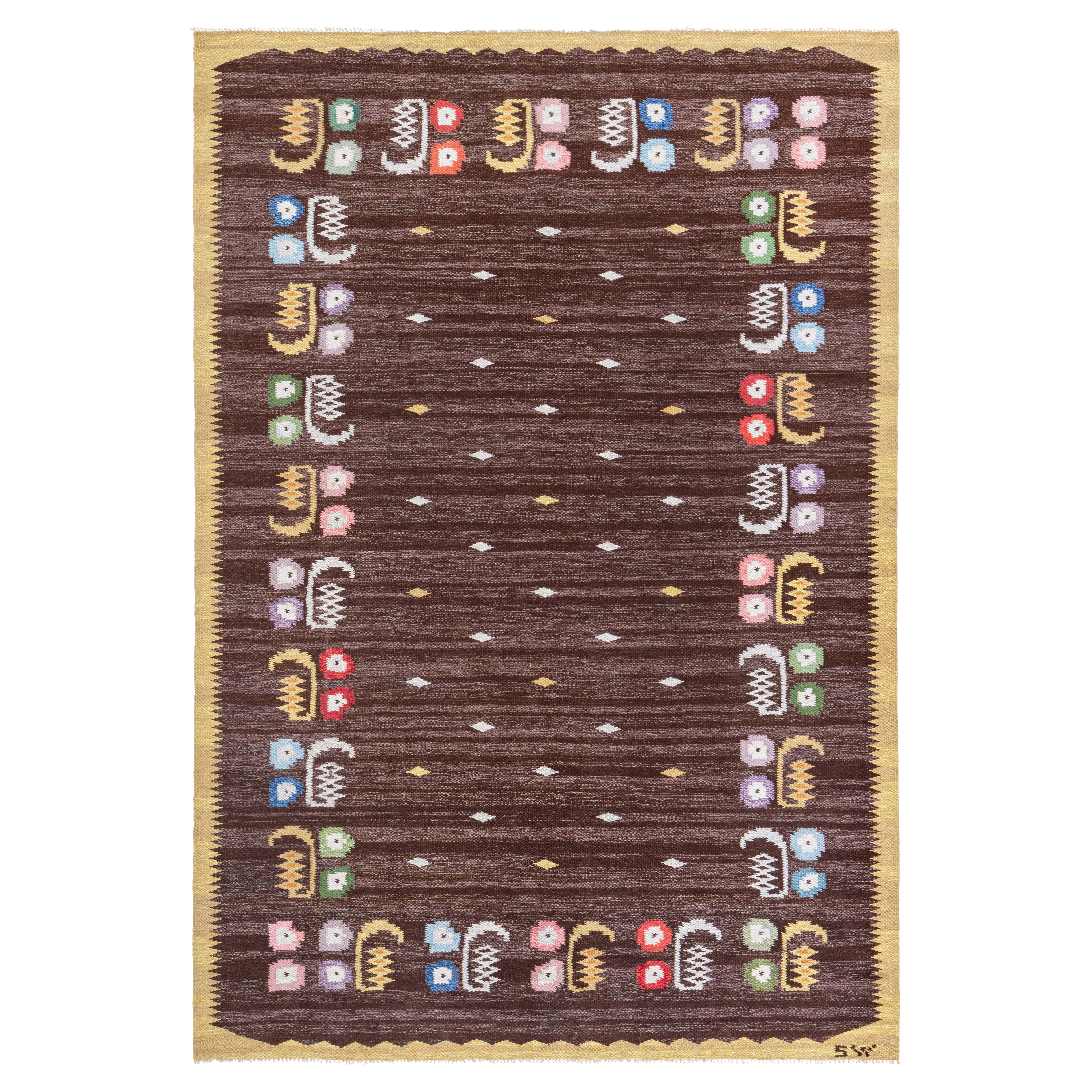 Schwedischer Flachgewebeteppich von Solveig Westerberg, Doris Leslie Blau, Vintage