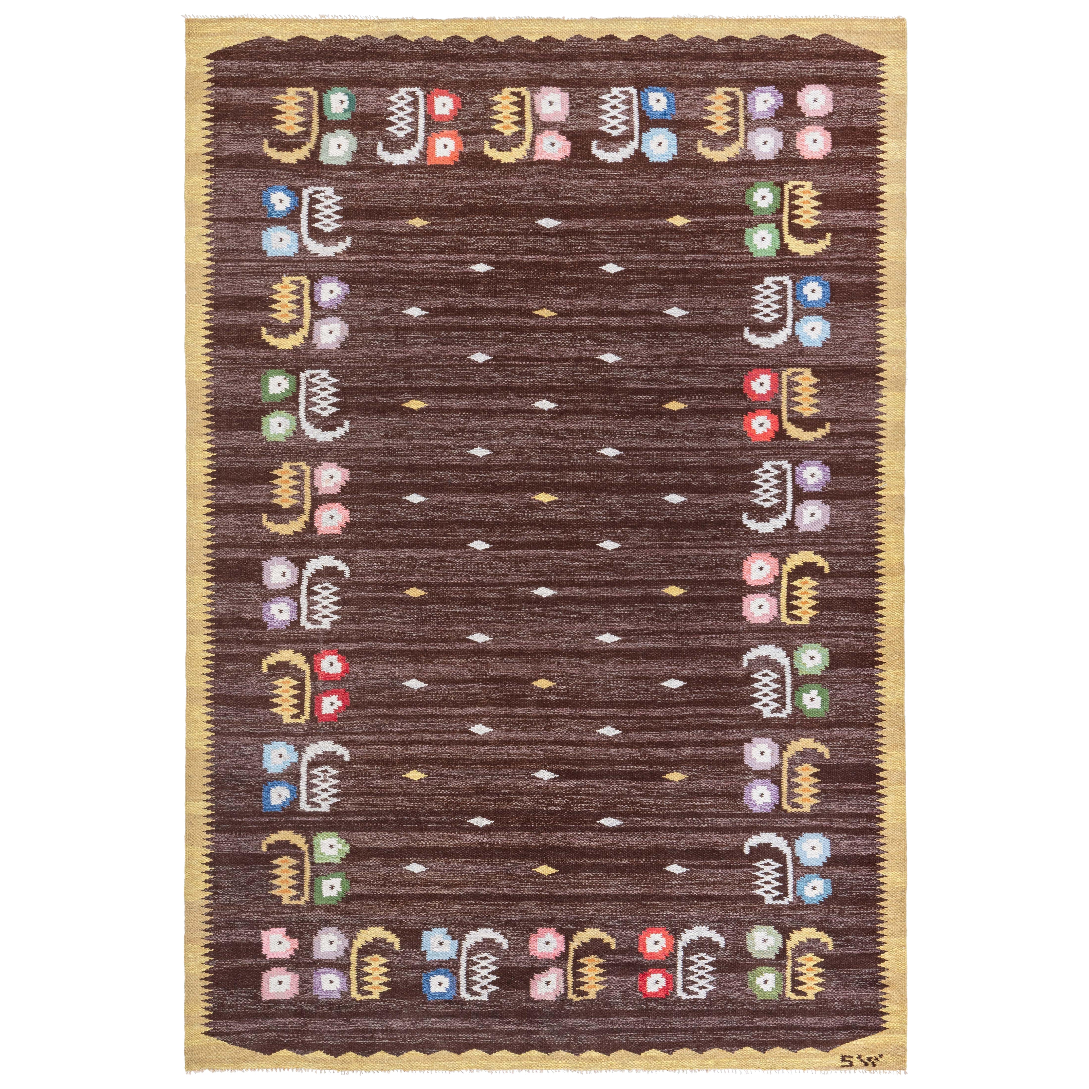 Schwedischer Flachgewebeteppich von Solveig Westerberg, Doris Leslie Blau, Vintage