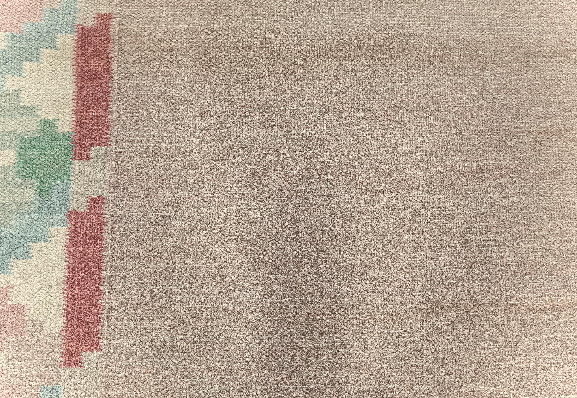 Vintage Swedish beige, green, pink flat weave rug.
Size: 6'3