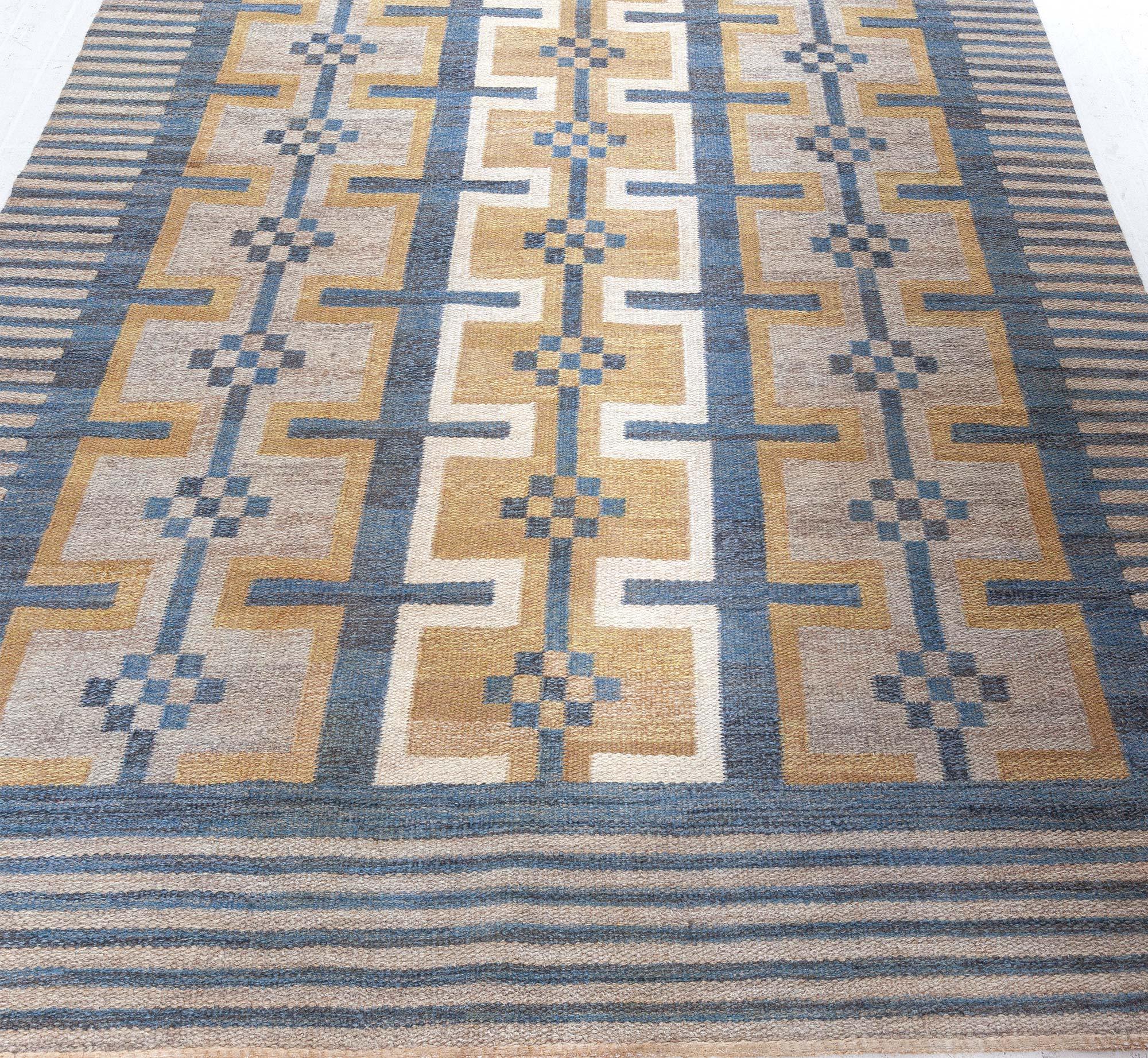 Scandinavian Vintage Swedish Flat Weave Rug For Sale