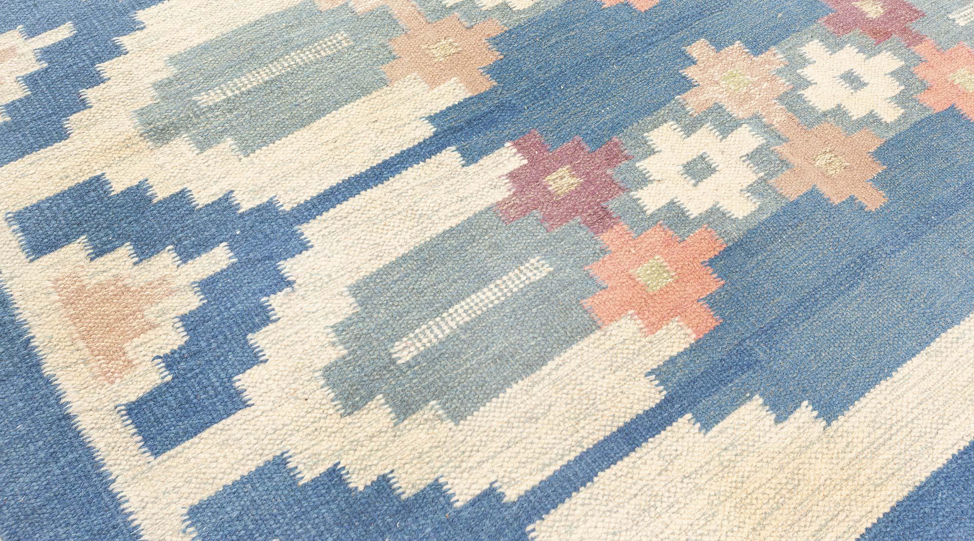 Hand-Woven Vintage Swedish Flat Weave Rug