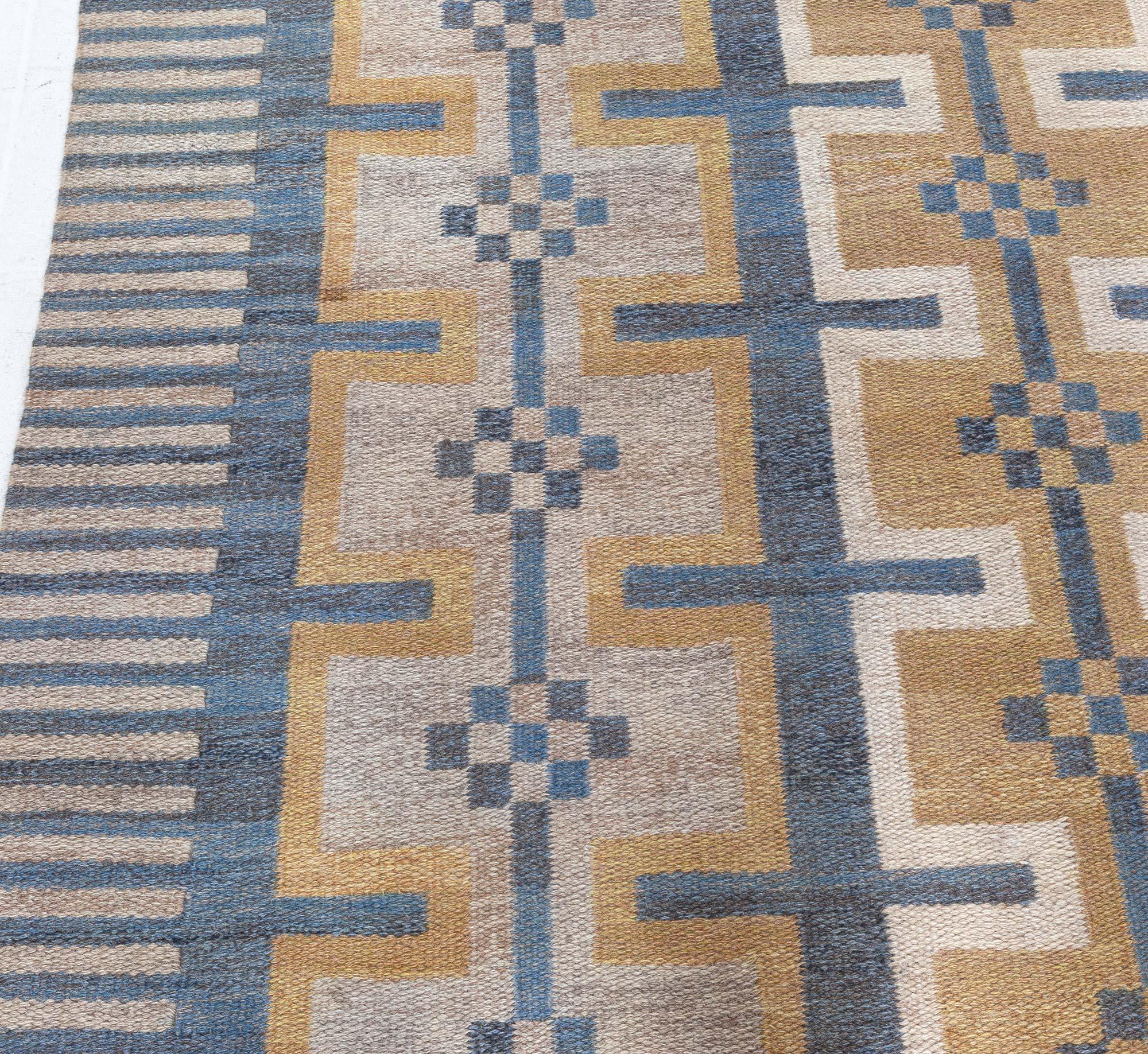 Hand-Woven Vintage Swedish Flat Weave Rug For Sale