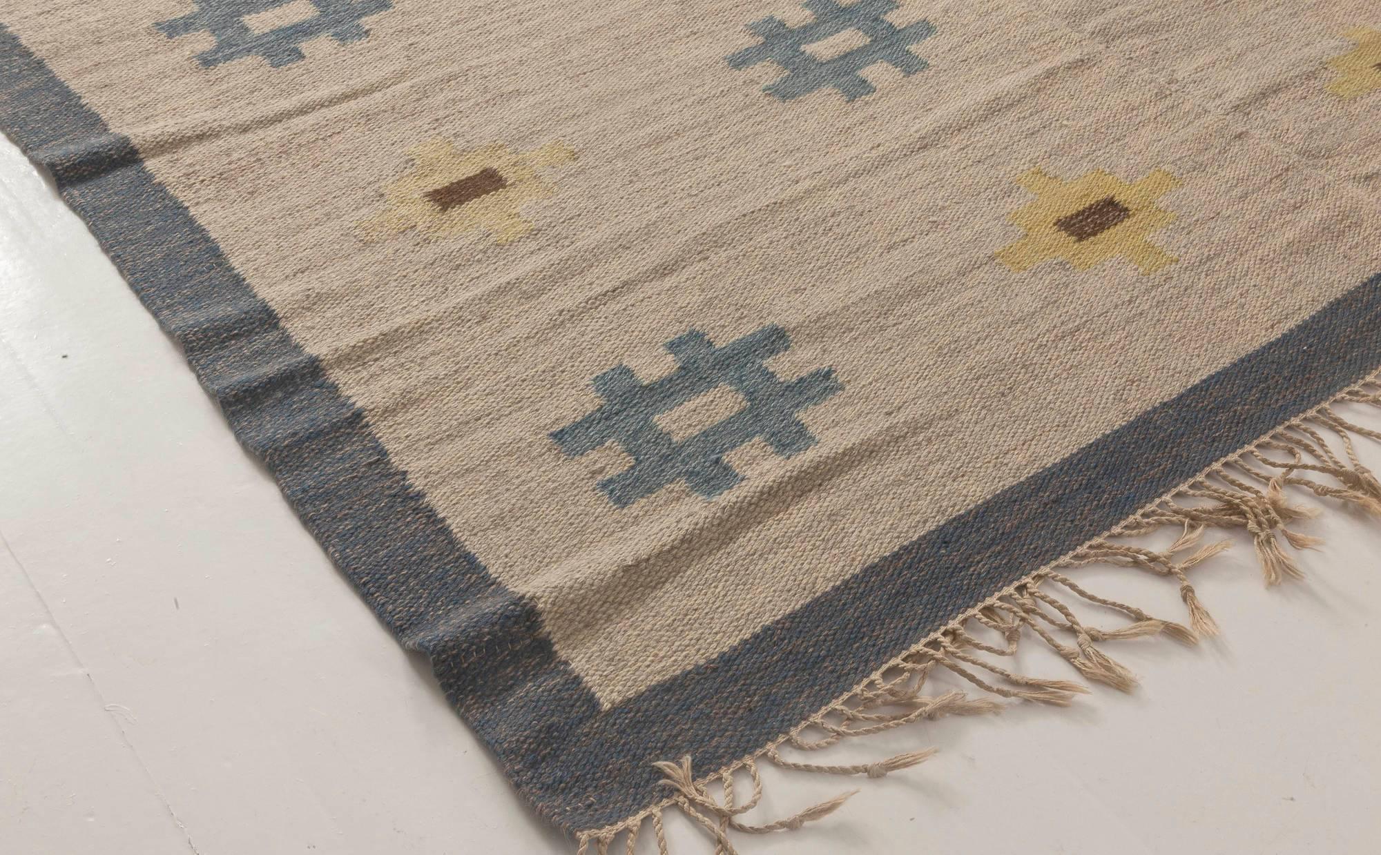 Wool Vintage Swedish Flat-Weave Rug