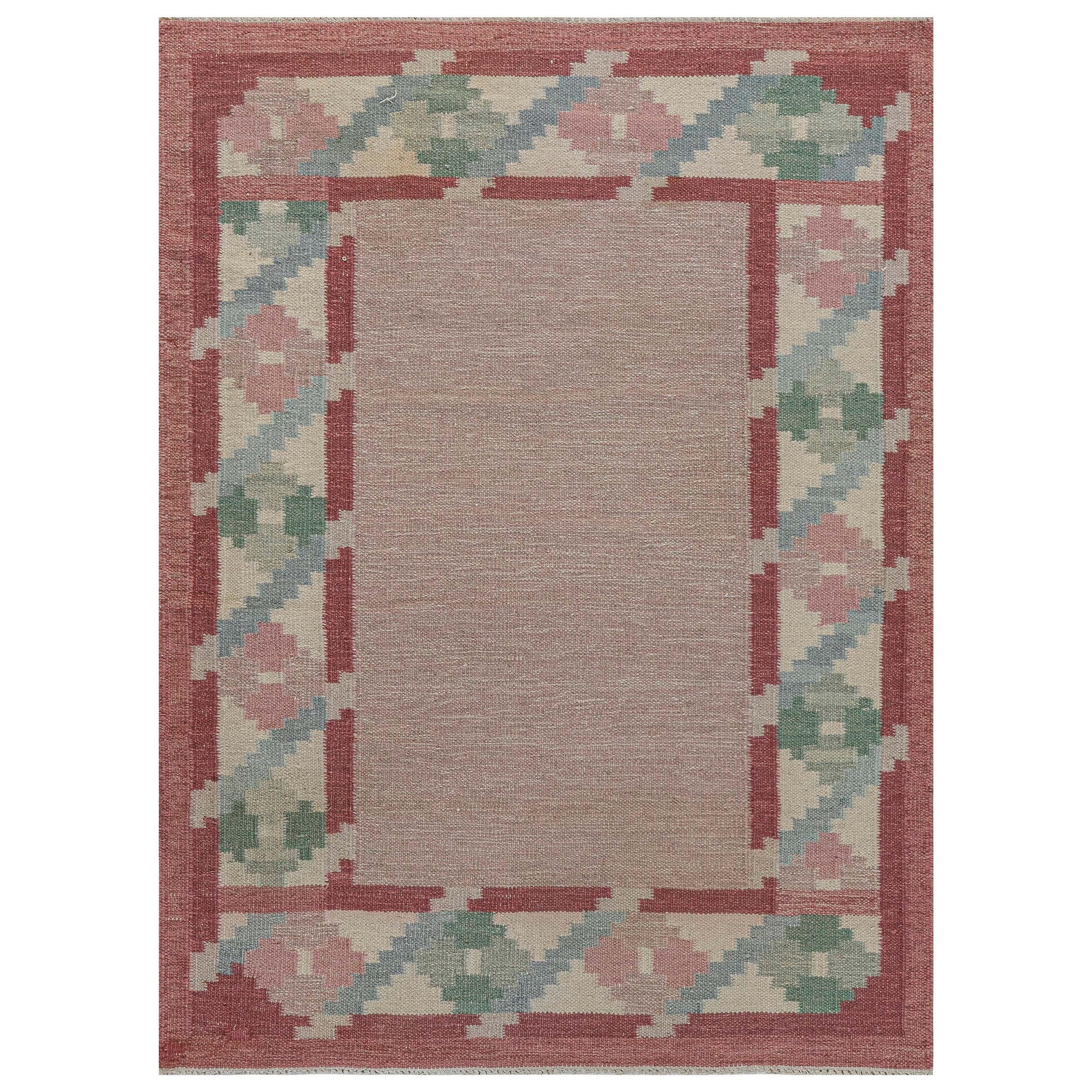 Vintage Swedish Flat-Weave Rug For Sale