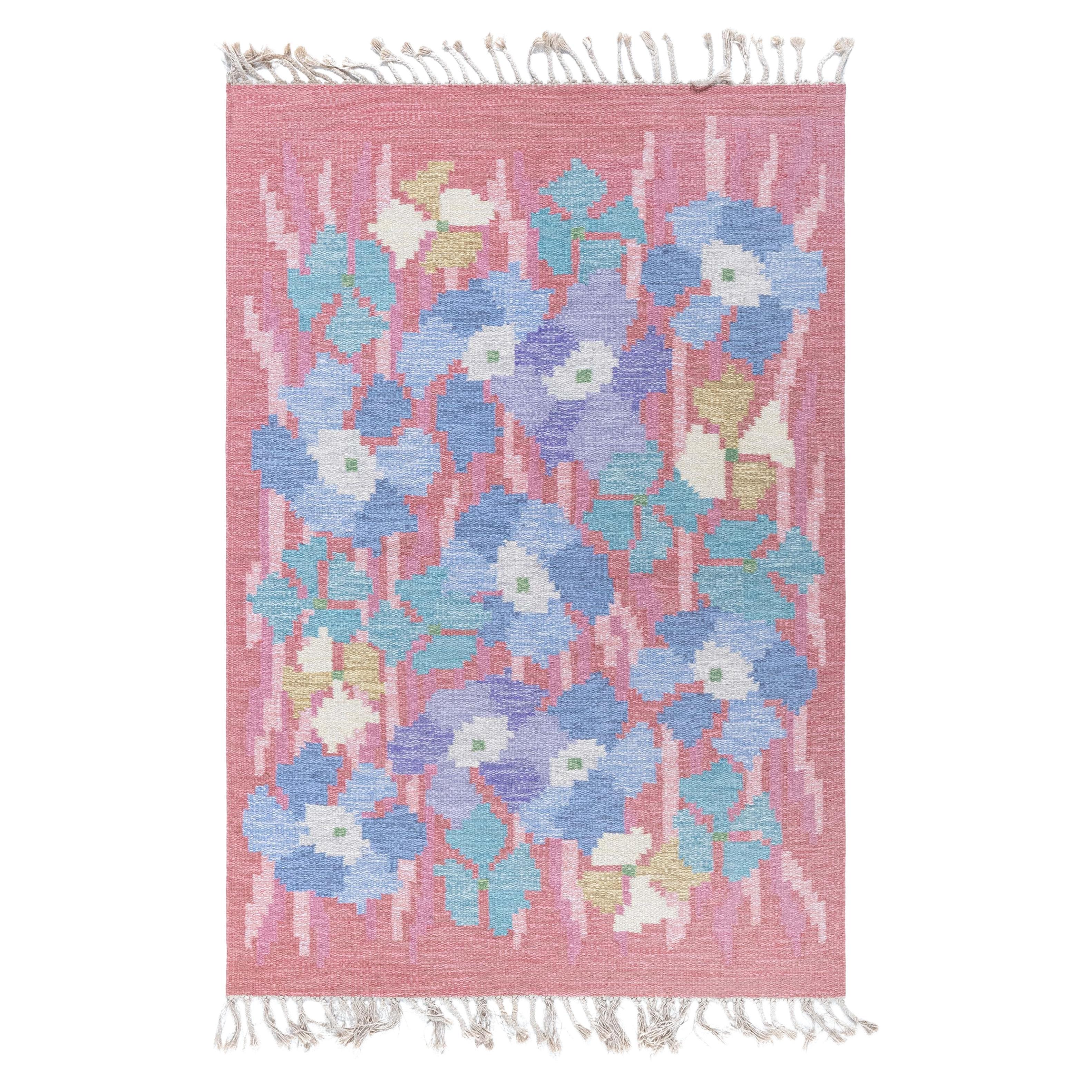 Tapis suédois vintage à armure plate et à design floral Doris Leslie Blau