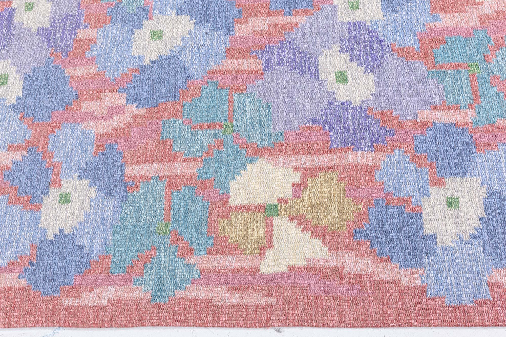 Alfombra sueca vintage de tejido plano con diseño floral Moderno de mediados de siglo en venta