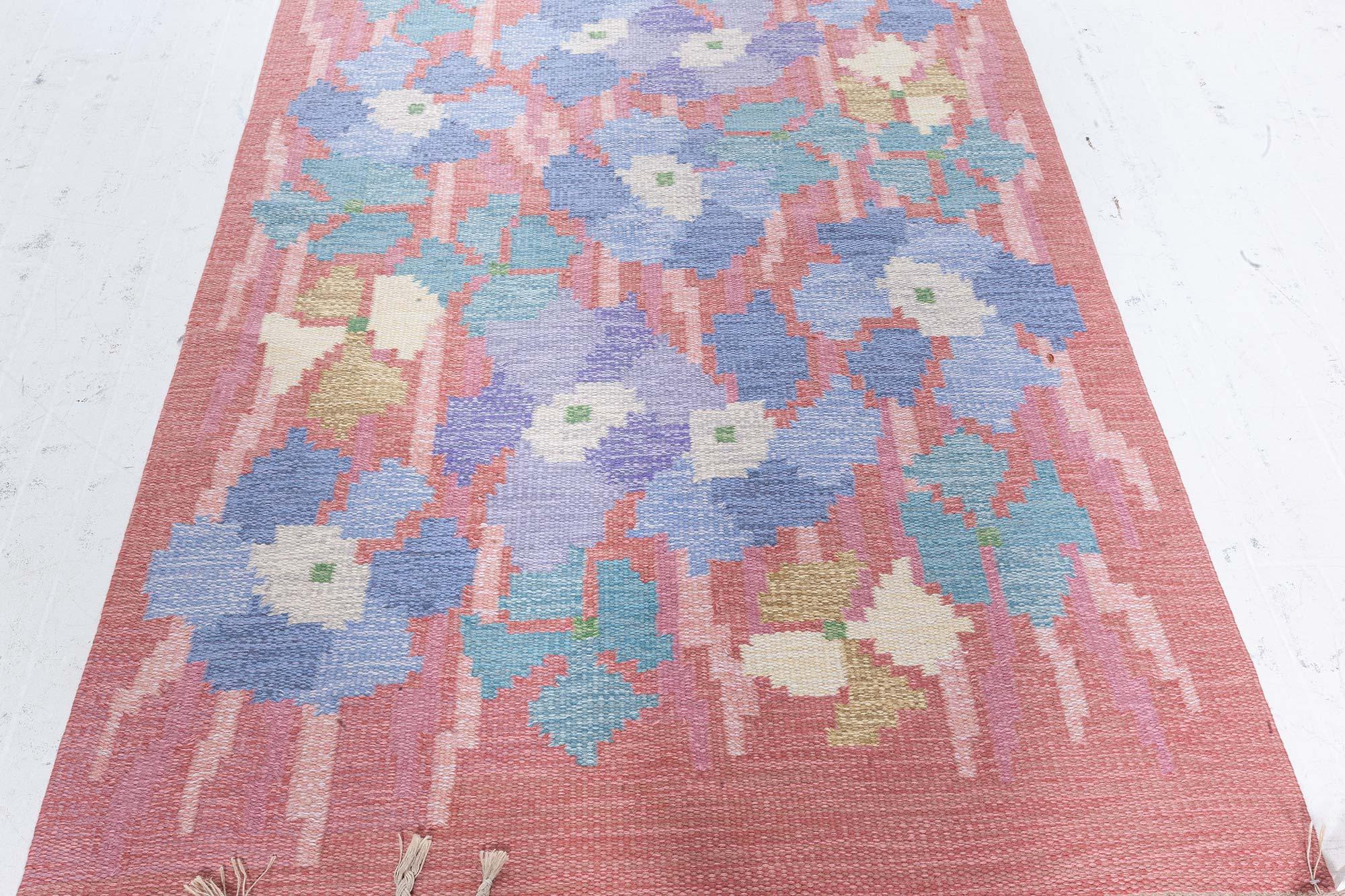 Alfombra sueca vintage de tejido plano con diseño floral Sueco en venta