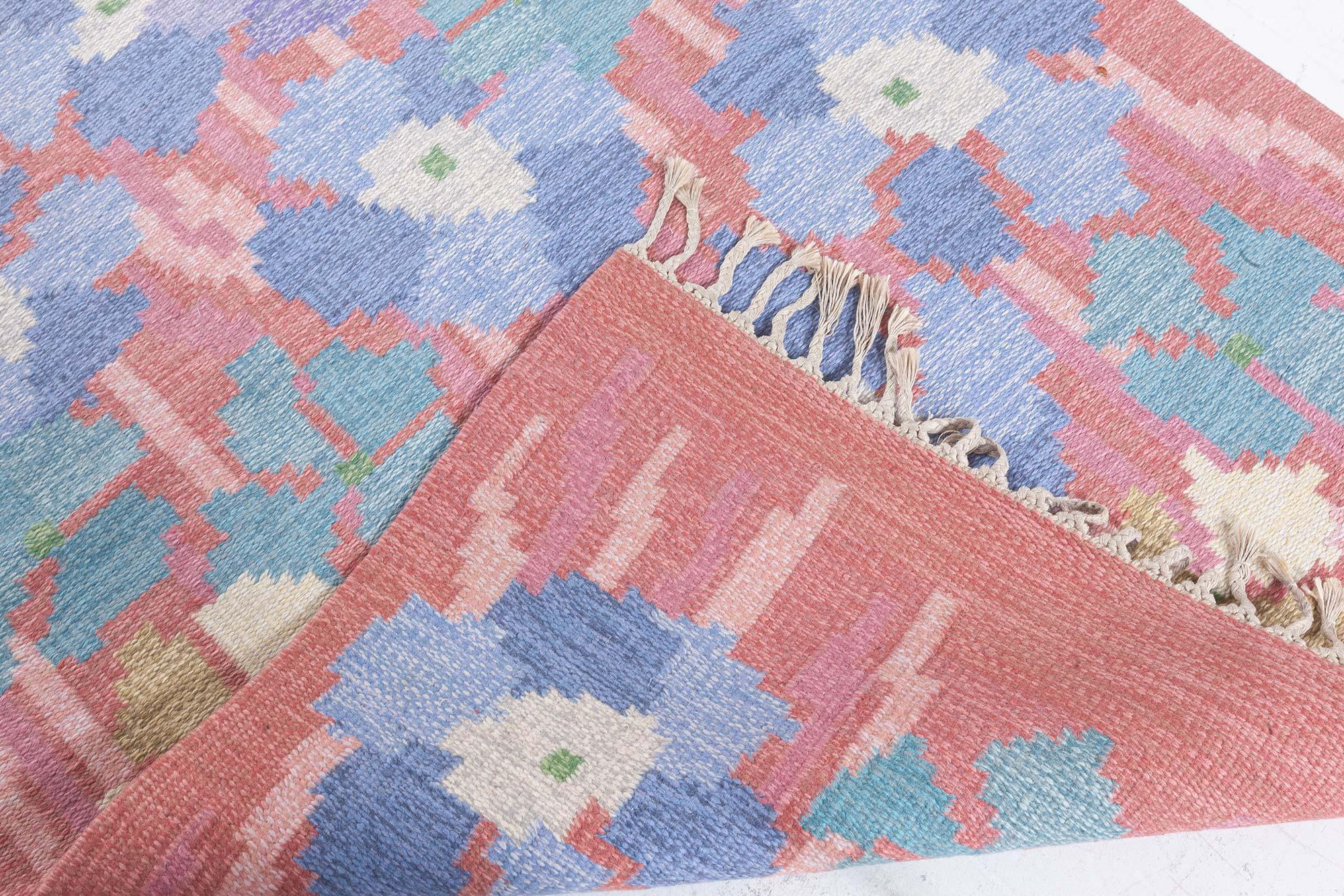 Alfombra sueca vintage de tejido plano con diseño floral Lana en venta