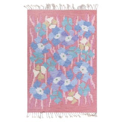 Tappeto vintage svedese a trama piatta con disegno floreale