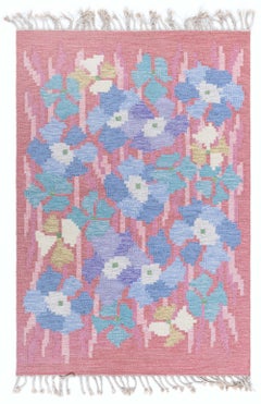 Vintage Swedish Flat-Weave Rug in Floral Design