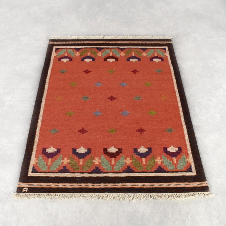 Mid-Century Modern Vintage Swedish Flat-Weave Rug Signed by Anna Johanna Angstrom For Sale