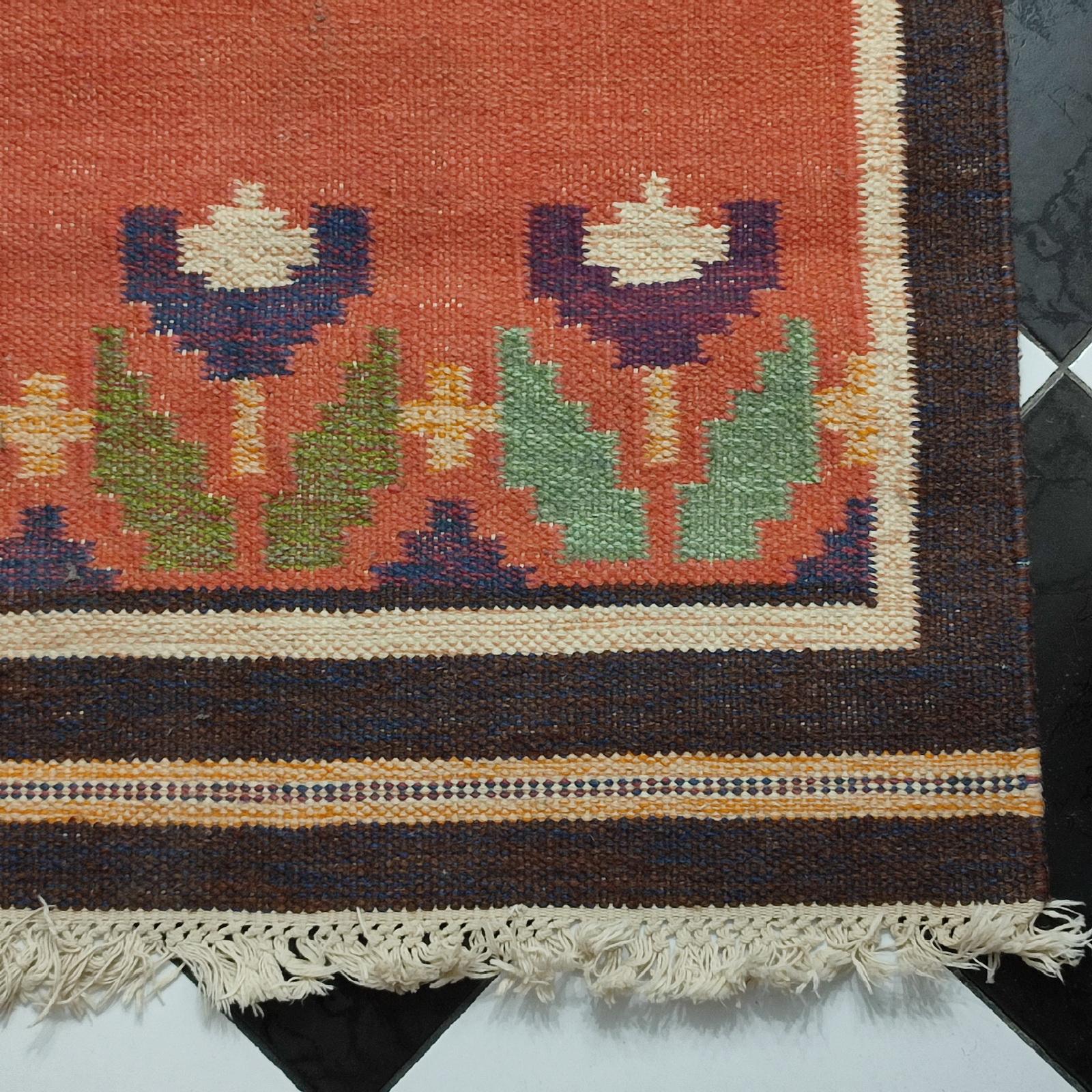 Vintage Swedish Flat-Weave Rug Signed by Anna Johanna Angstrom In Good Condition In Bochum, NRW