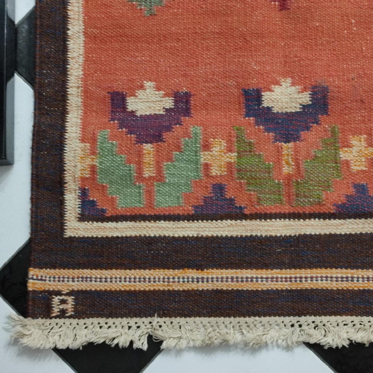 Mid-20th Century Vintage Swedish Flat-Weave Rug Signed by Anna Johanna Angstrom For Sale