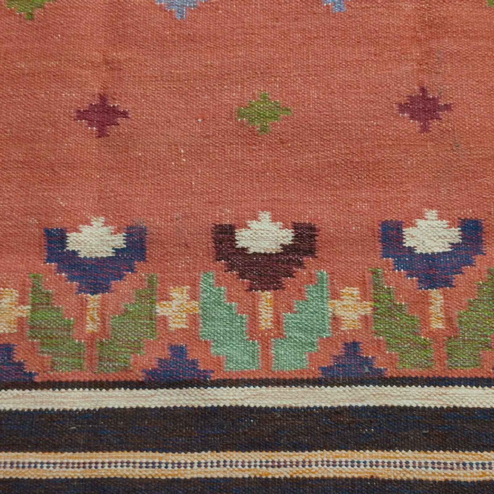 Wool Vintage Swedish Flat-Weave Rug Signed by Anna Johanna Angstrom