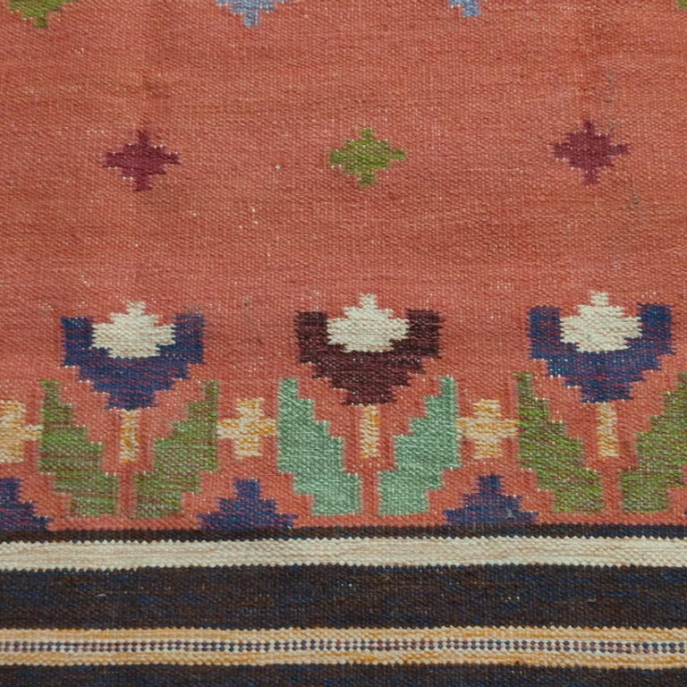 Wool Vintage Swedish Flat-Weave Rug Signed by Anna Johanna Angstrom For Sale