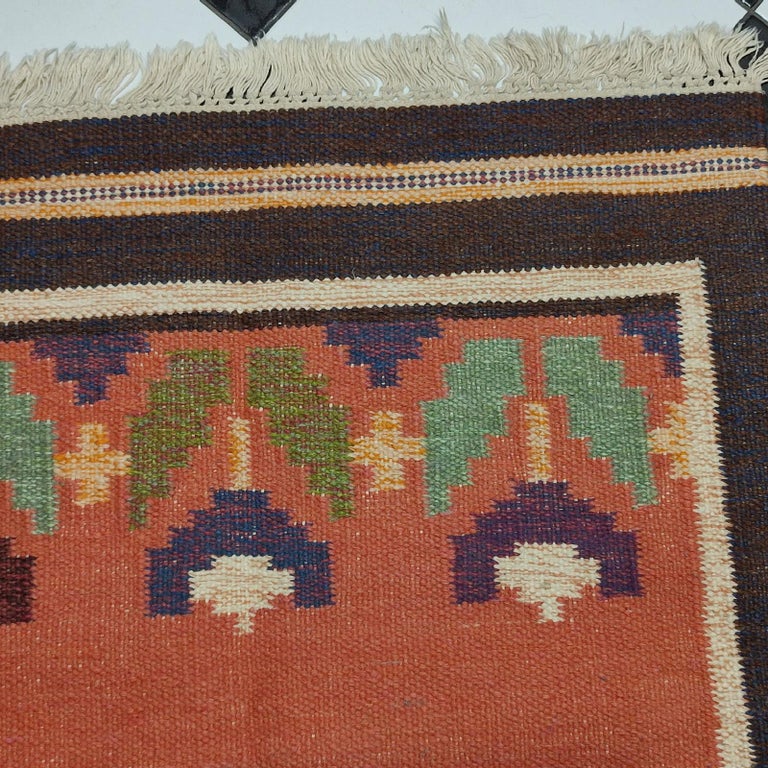 Vintage Swedish Flat-Weave Rug Signed by Anna Johanna Angstrom For Sale 2