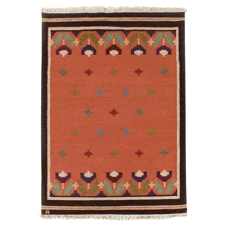 Vintage Swedish Flat-Weave Rug Signed by Anna Johanna Angstrom For Sale