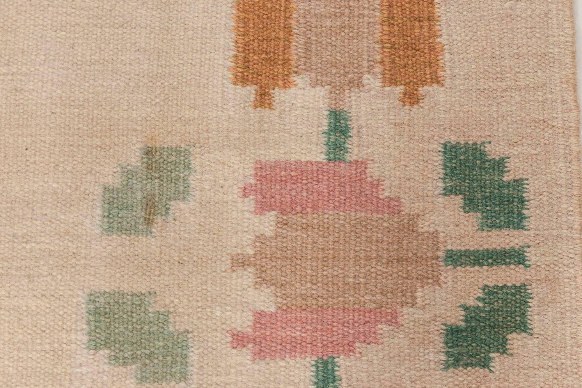 Vintage Swedish flat-weave rug signed by Anne Marie Boberg
Size: 4'6