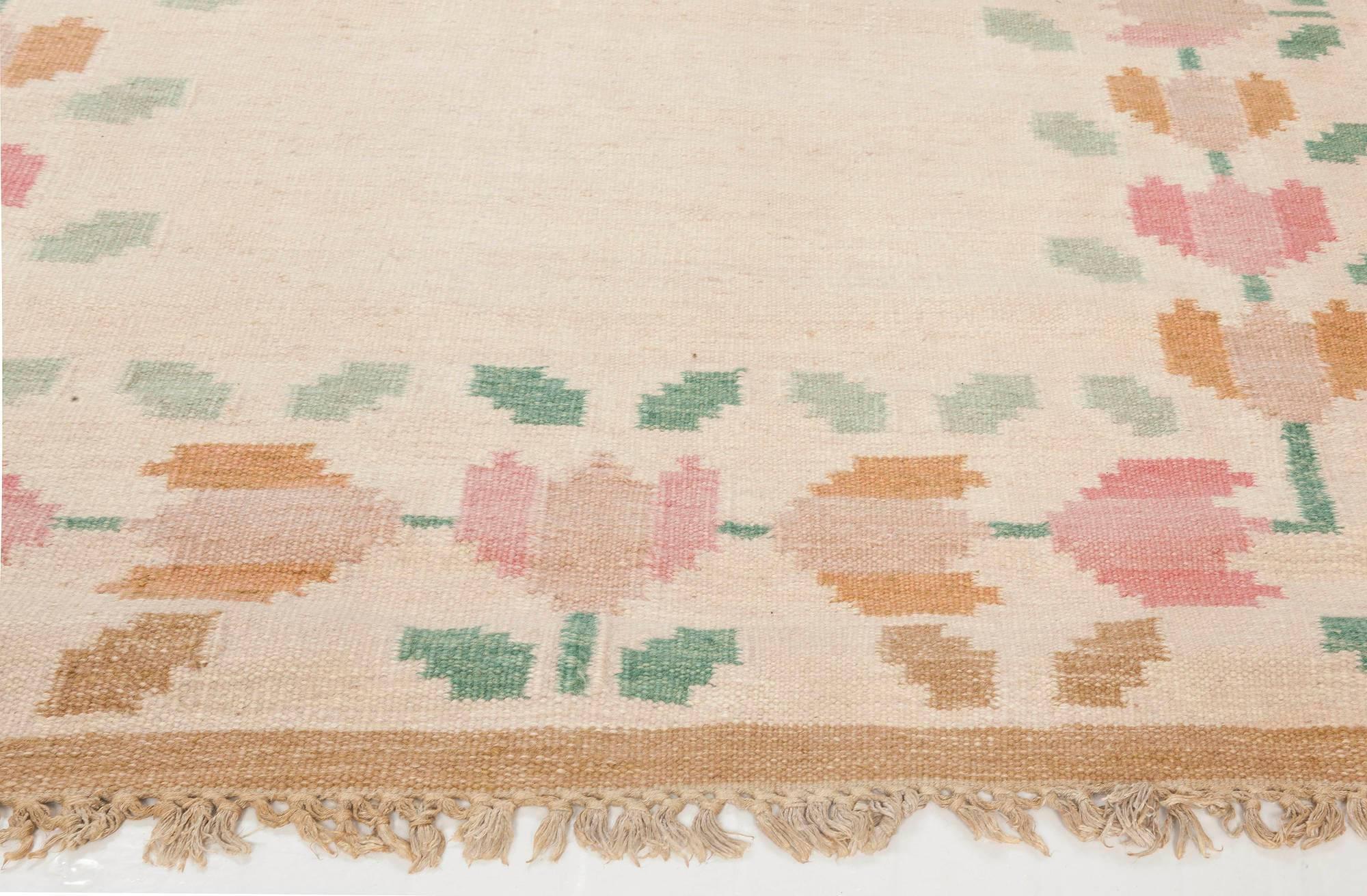 Hand-Knotted Vintage Swedish Flat-Weave Rug Signed by Anne Marie Boberg