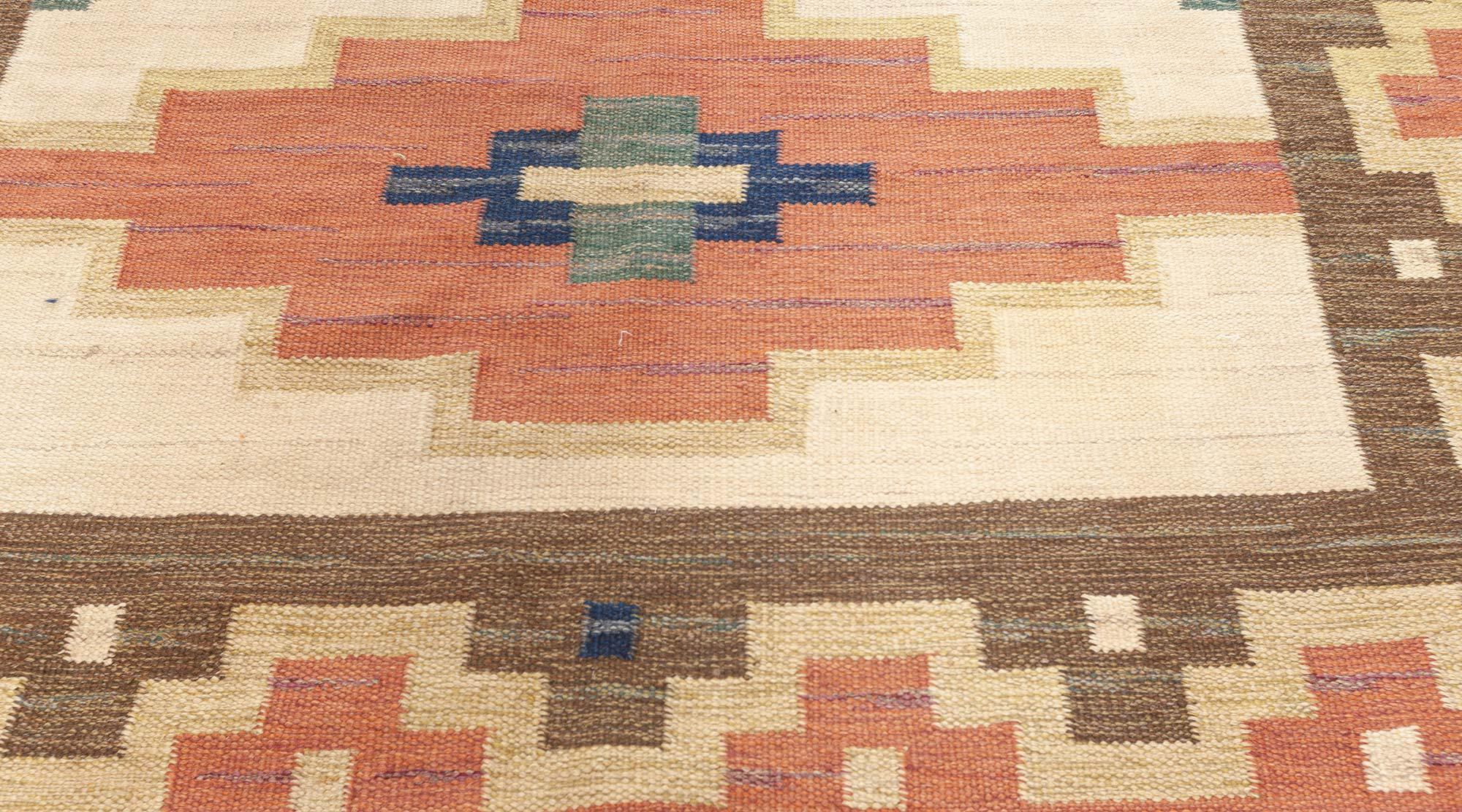 Hand-Woven Vintage Swedish Flat Weave Rug Signed by 'Gk' For Sale