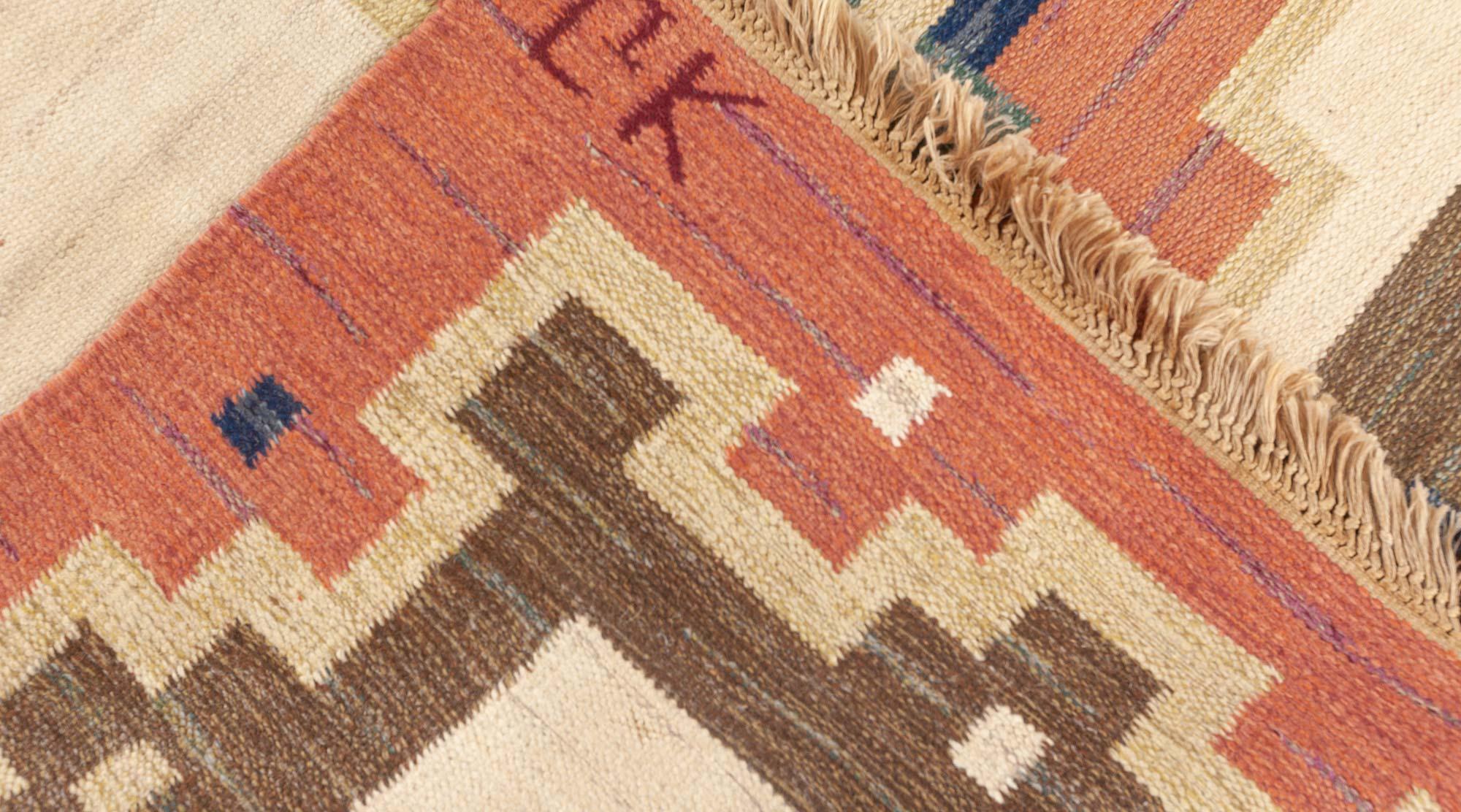 Vintage Swedish Flat Weave Rug Signed by 'Gk' In Good Condition For Sale In New York, NY