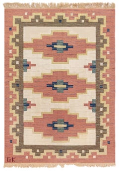 Vintage Swedish Flat Weave Rug Signed by 'Gk'