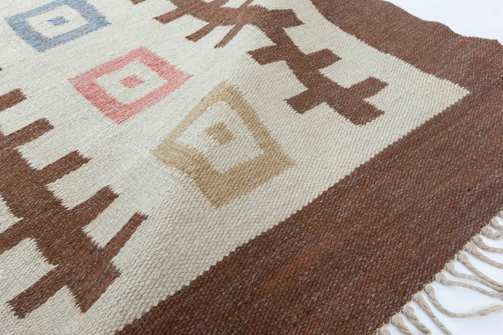 Vintage Swedish Flat-Weave Rug Signed 