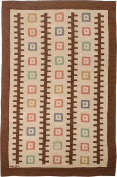 Vintage Swedish Flat-Weave Rug Signed "GO 1952"