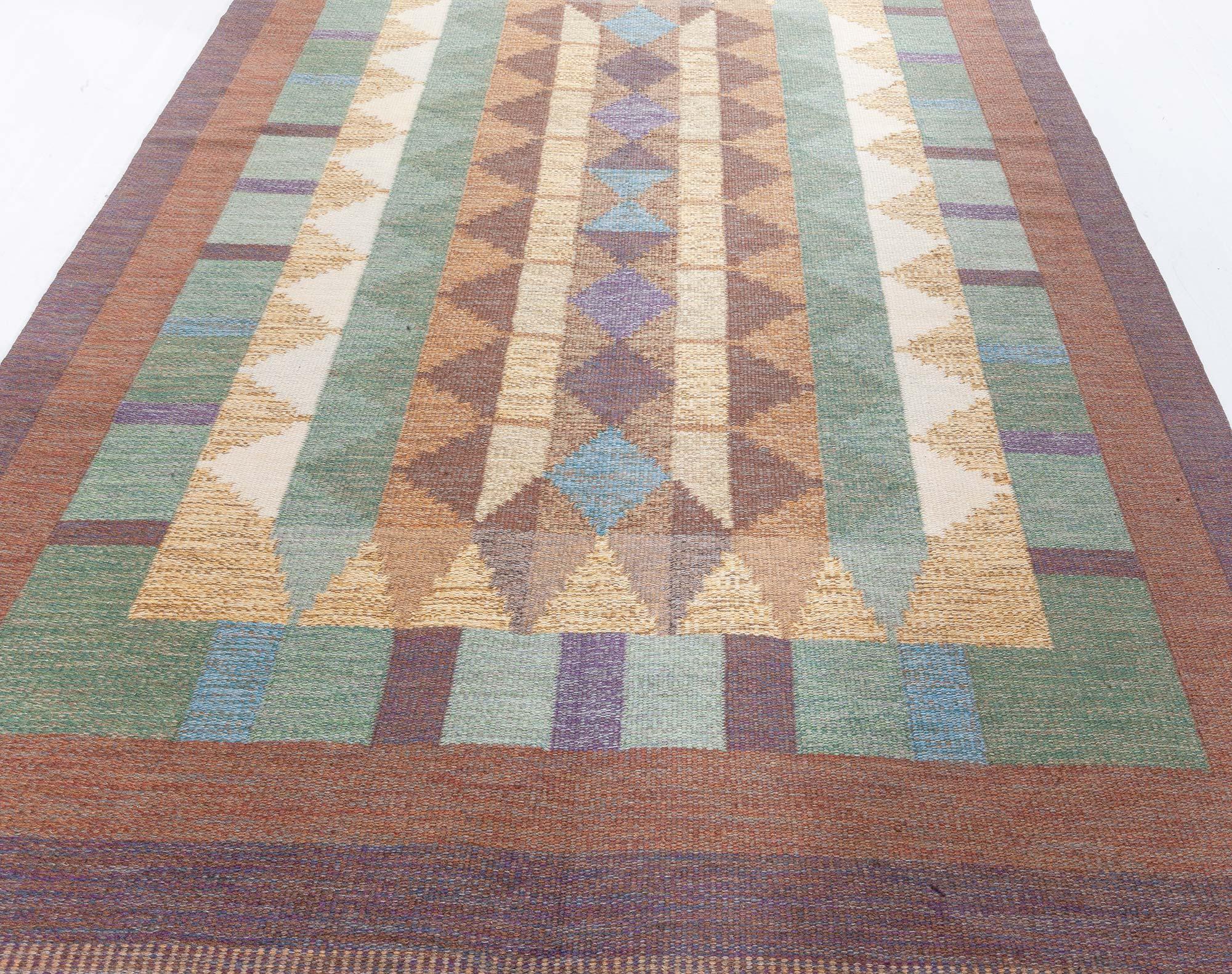 Vintage Swedish flat weave rug signed with Initials (IV)
Size: 6'4