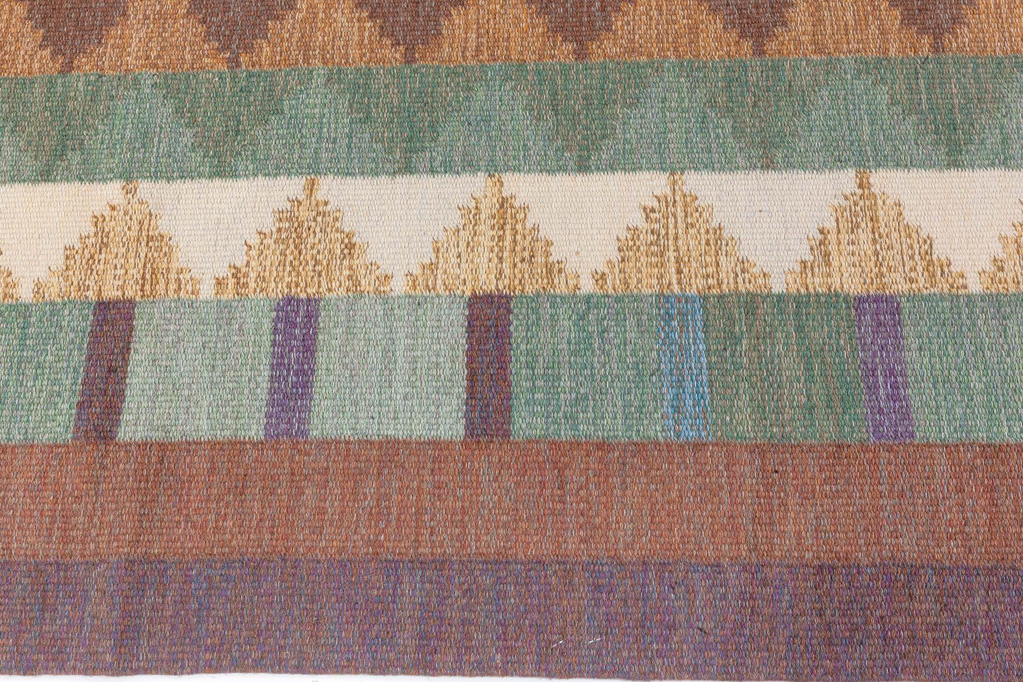 Hand-Woven Vintage Swedish Flat Weave Rug Signed with Initials 'IV' For Sale