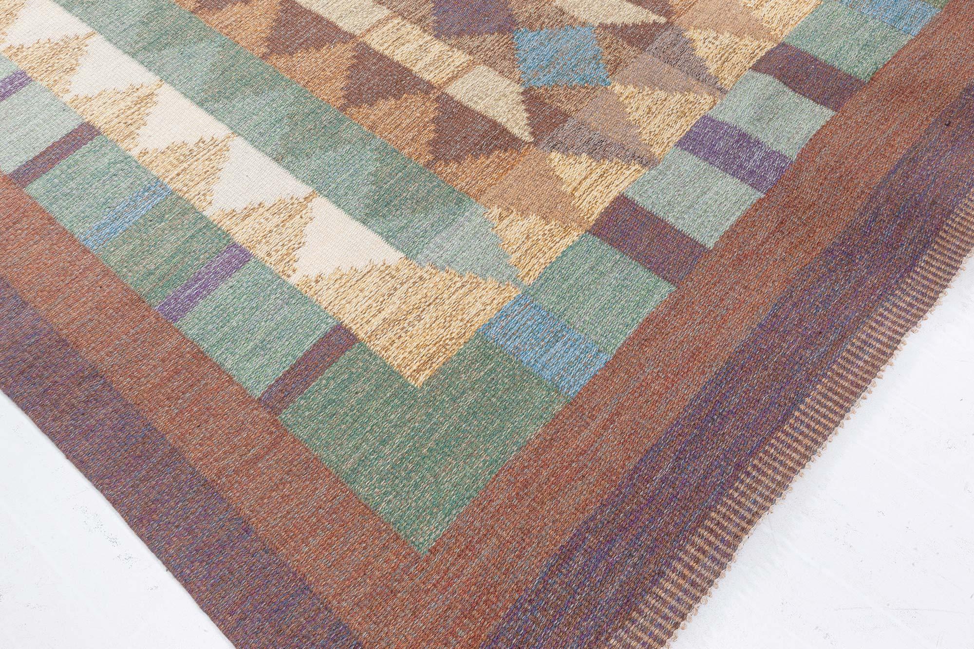 Vintage Swedish Flat Weave Rug Signed with Initials 'IV' In Good Condition For Sale In New York, NY