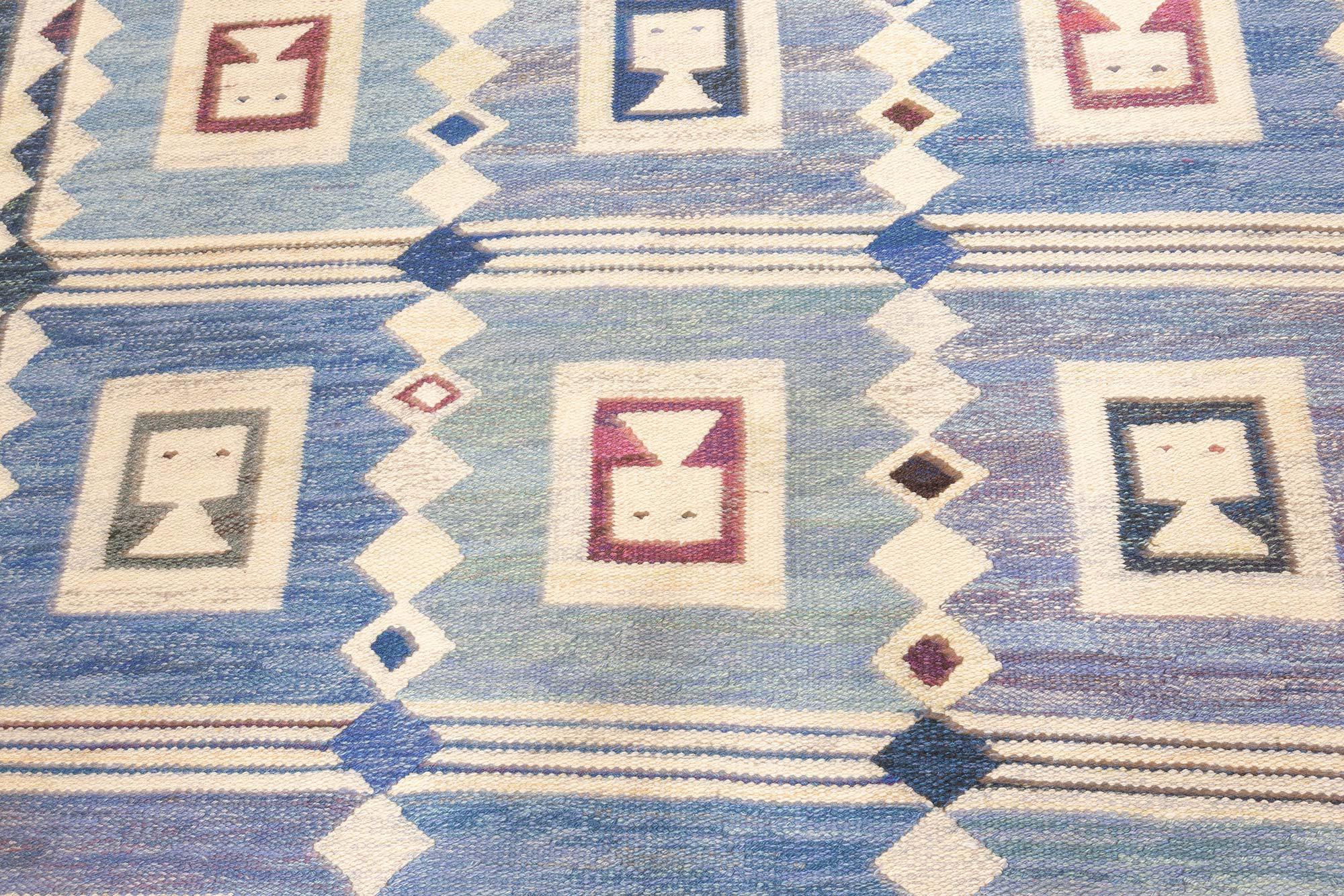 Scandinavian Vintage Swedish Flat Weave Rug “The Girls in the Window” Designed by Edna Martin For Sale