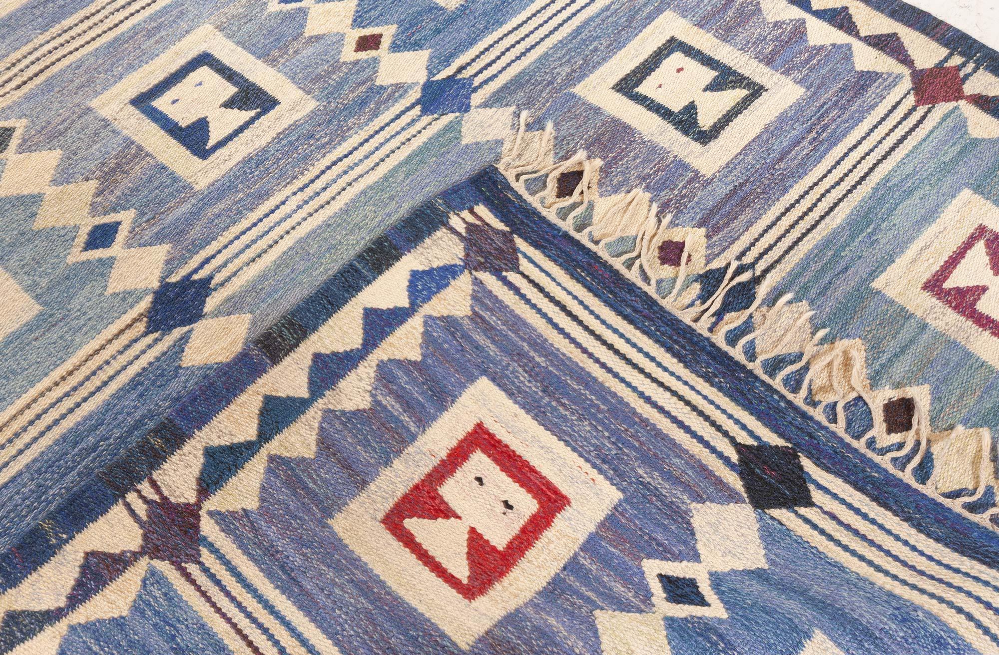 Wool Vintage Swedish Flat Weave Rug “The Girls in the Window” Designed by Edna Martin For Sale