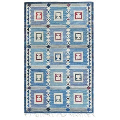 Vintage Swedish Flat Weave Rug “The Girls in the Window” Designed by Edna Martin