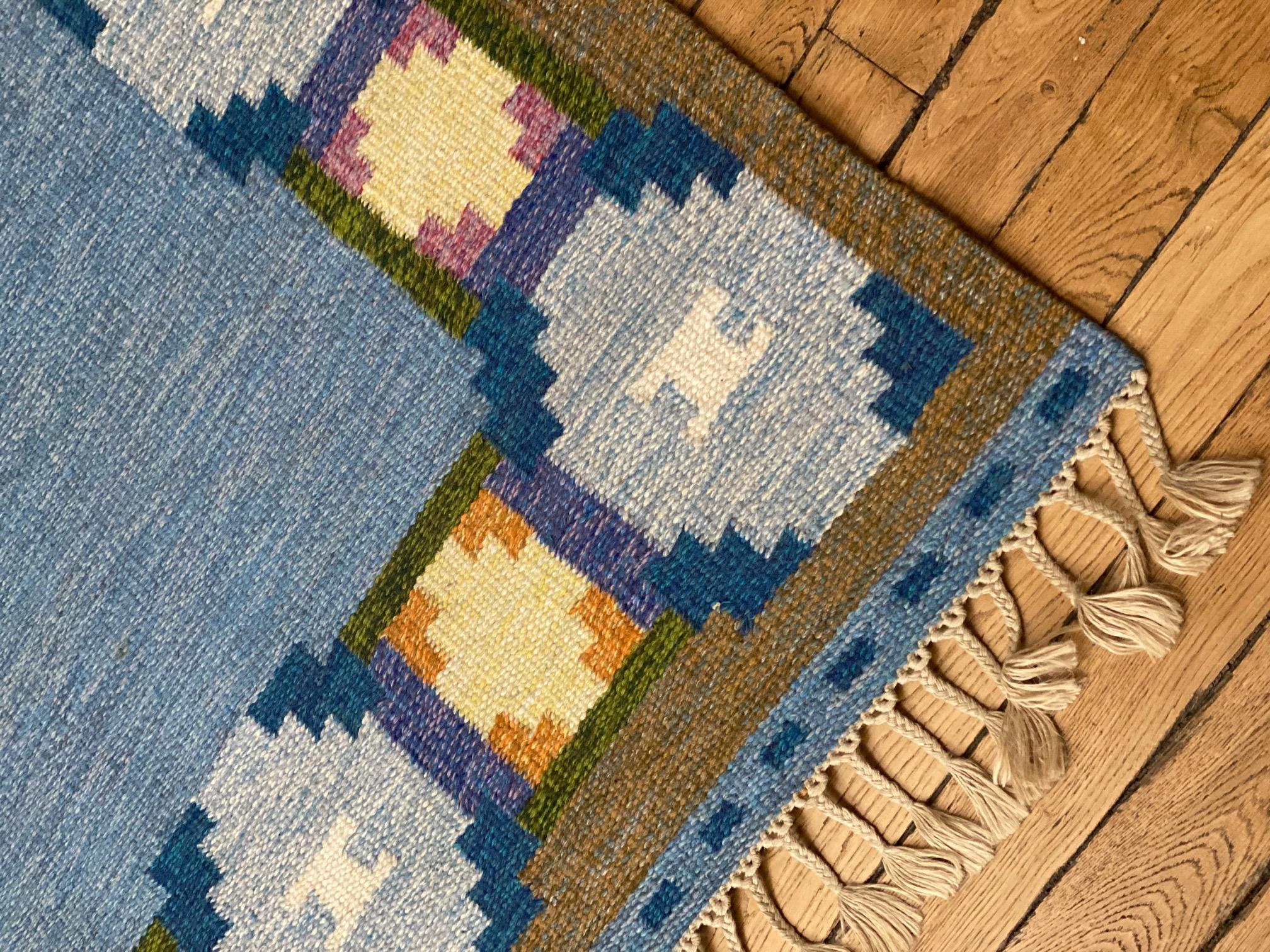 Mid-20th Century Vintage Swedish Flat-Weave Wood Carpet Signed by Ingegerd Silow For Sale