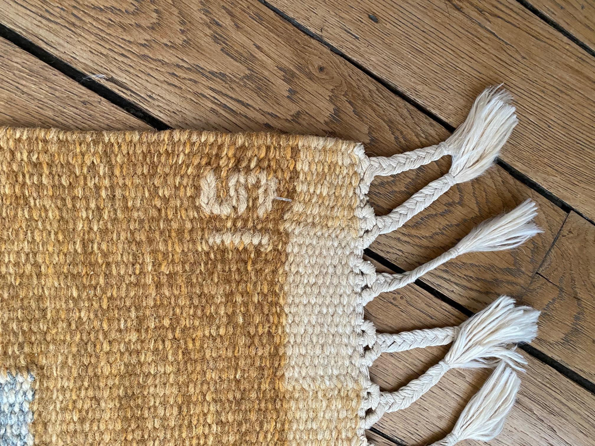 Vintage Swedish Flat-Weave Wood Carpet Signed by Ingegerd Silow For Sale 3