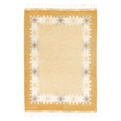 Tapis suédois vintage en bois à tissage plat signé par Ingegerd Silow