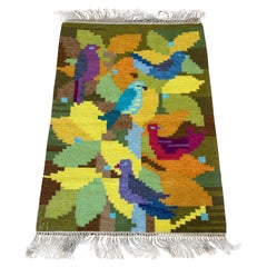 Vintage Swedish Flat-Weave Wood Carpet Signed by Ingegerd Silow